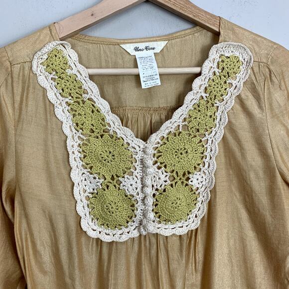 Uno Core Crochet Yoke Blouse S Small Boho Peasant Cottagecore - Picture 3 of 7